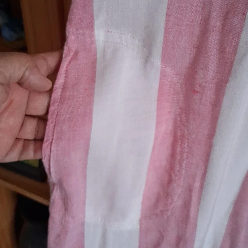 Tommy Bahama Pink White Stripe Linen Blend Preppy Boyfriend Shirt Dress Size XL - Picture 5 of 10